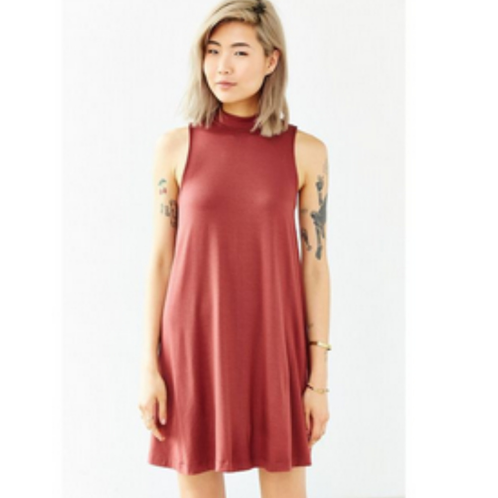 SILENCE + NOISE Mock-Neck Mini Swing Dress